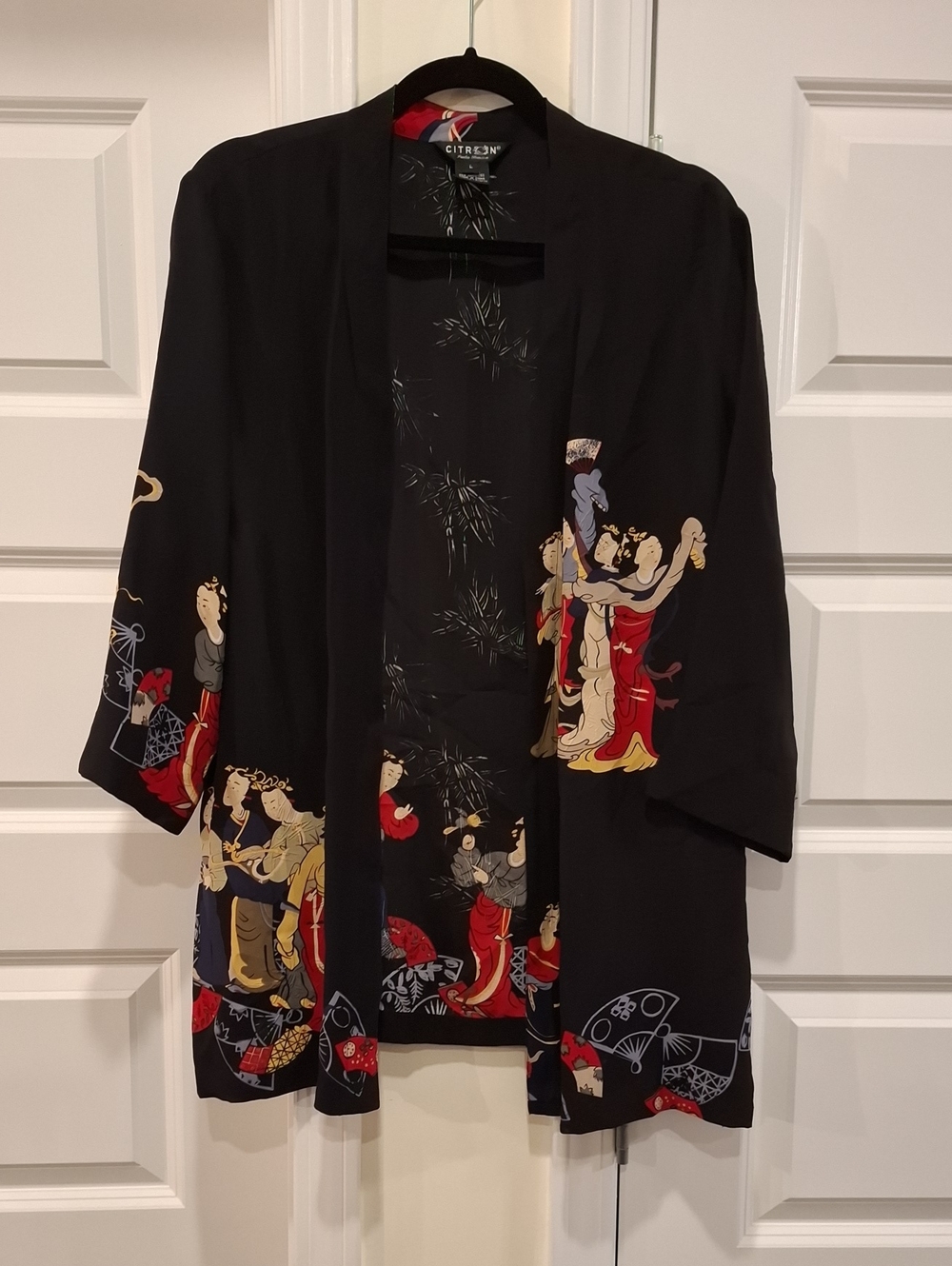 Citron Santa Monica 100% Silk Japanese Kimono Open Front Size Large